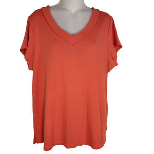 Coldwater Creek Womens Tee Short Cap Sleeve Orange 1X 100% Pima Cotton V Neck